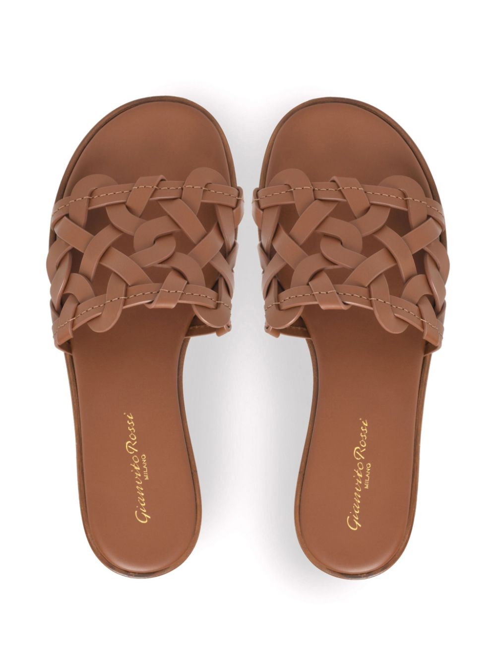 GIANVITO ROSSI Leather Flat Sandals with Stacked Heel and Crossover Strap