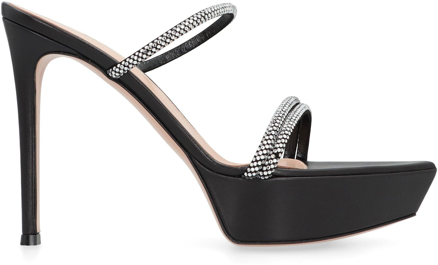 GIANVITO ROSSI Leather Flat Sandals with Rhinestone Details - 3.5 cm Platform Height