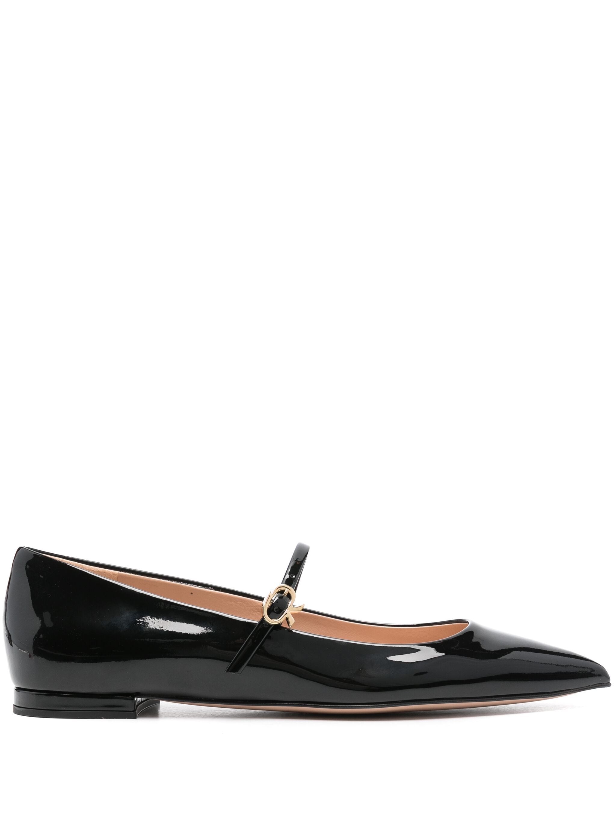GIANVITO ROSSI Pointed-Toe Flat Mary Jane with Metallic Ribbon Buckle