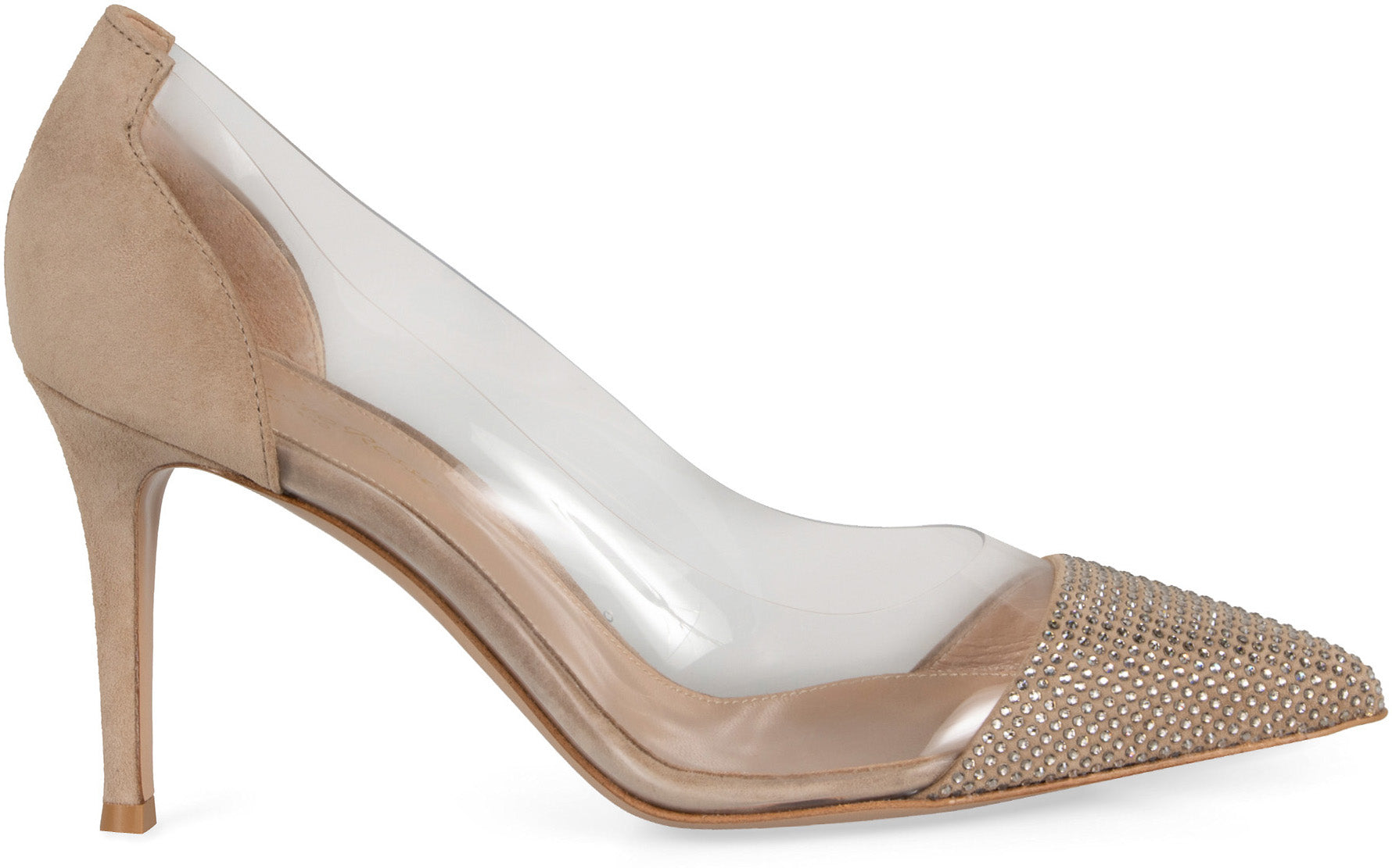 GIANVITO ROSSI Elegant Pointy Toe Pumps with Glitter and Transparent Inserts