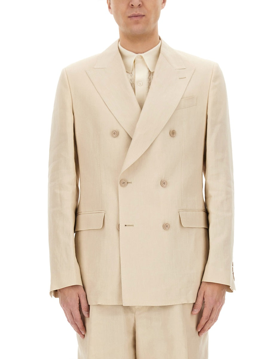 DOLCE & GABBANA Men's Double-Breasted Linen Jacket - Size 50