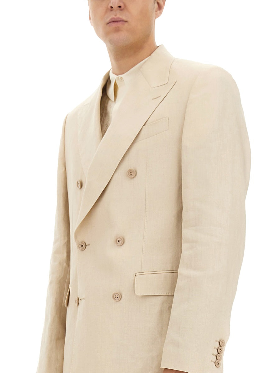 DOLCE & GABBANA Men's Double-Breasted Linen Jacket - Size 50