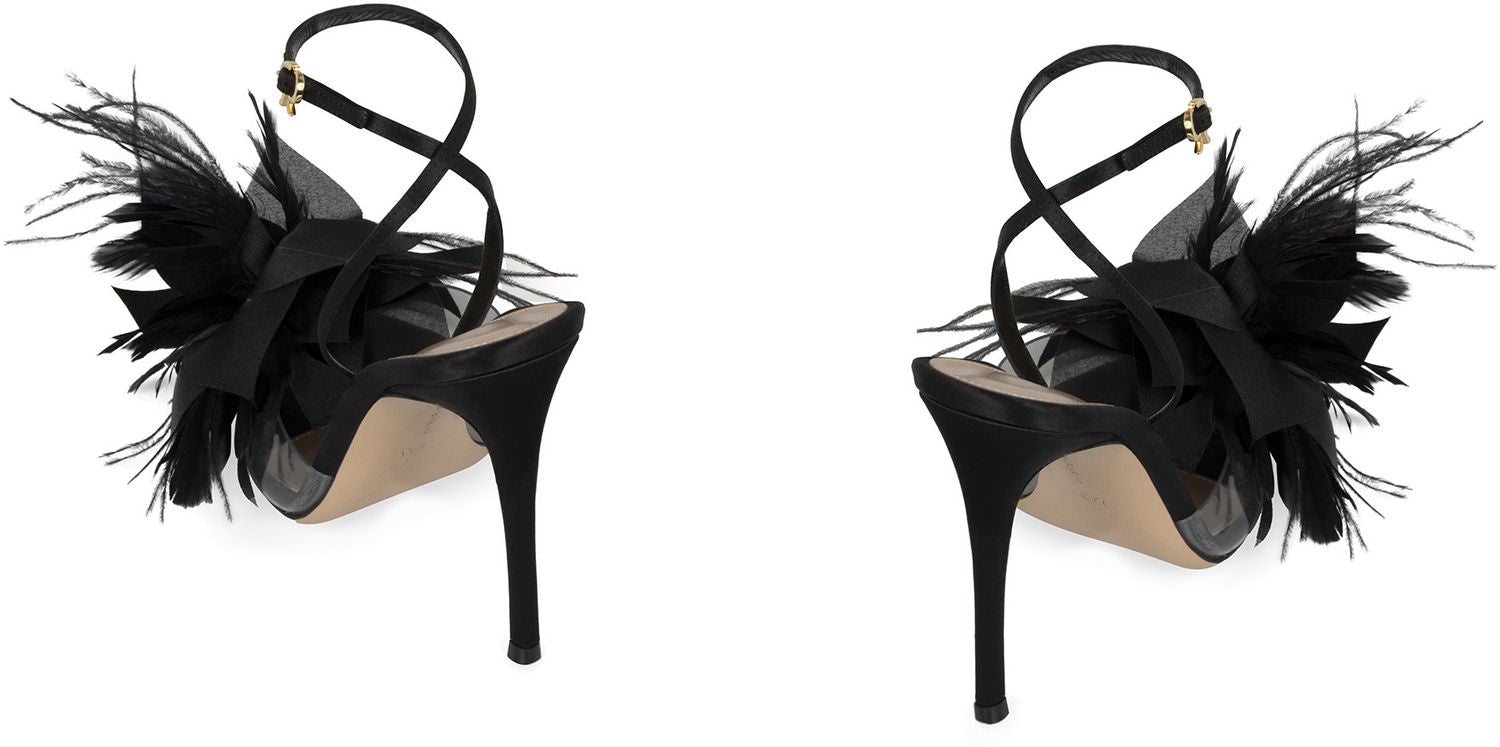 GIANVITO ROSSI Elegant Heeled Sandals with Decorative Feathers