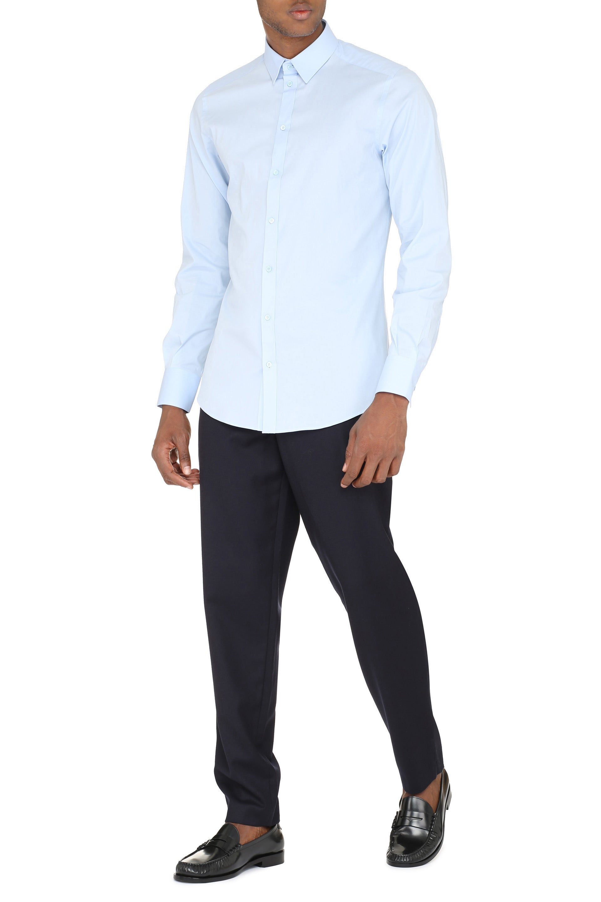DOLCE & GABBANA Men's Stretch Poplin Shirt with Rounded Hem