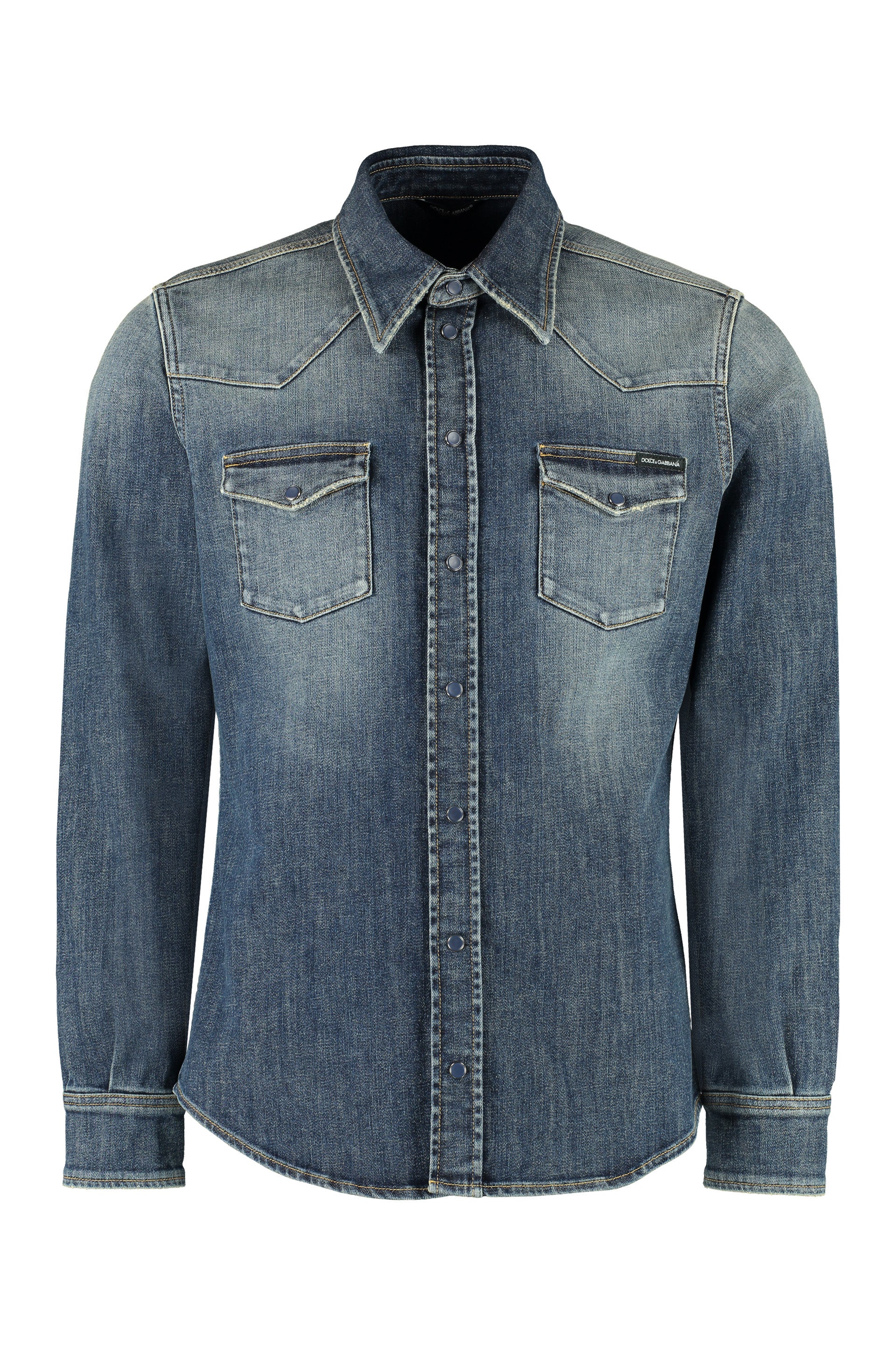 DOLCE & GABBANA Men's Denim Shirt with Contrast Stitching