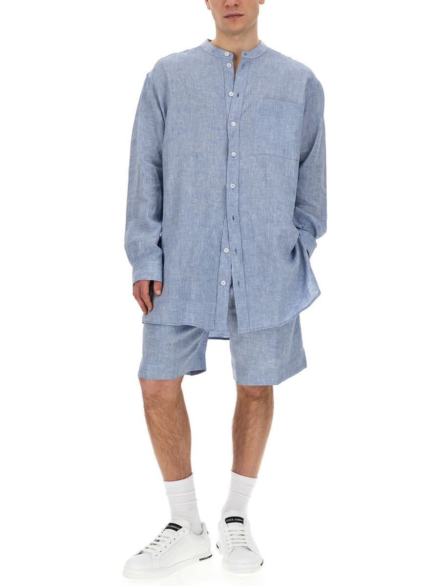 DOLCE & GABBANA Oversized Linen Shirt with Mandarin Collar – Size 40