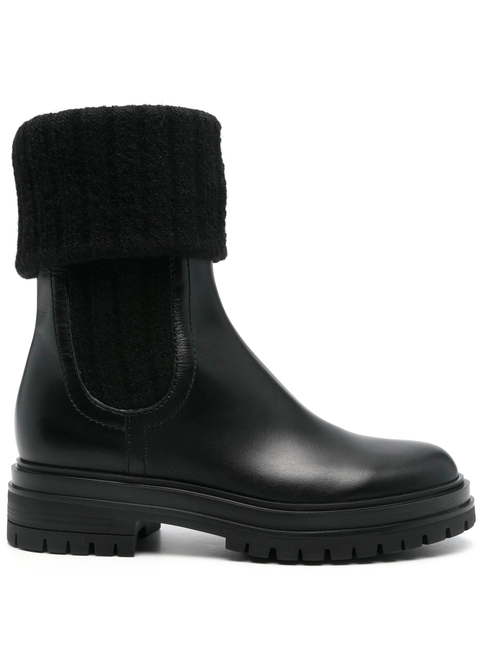 GIANVITO ROSSI Women's Leather Ribbed Stretch Knit Ankle Boots