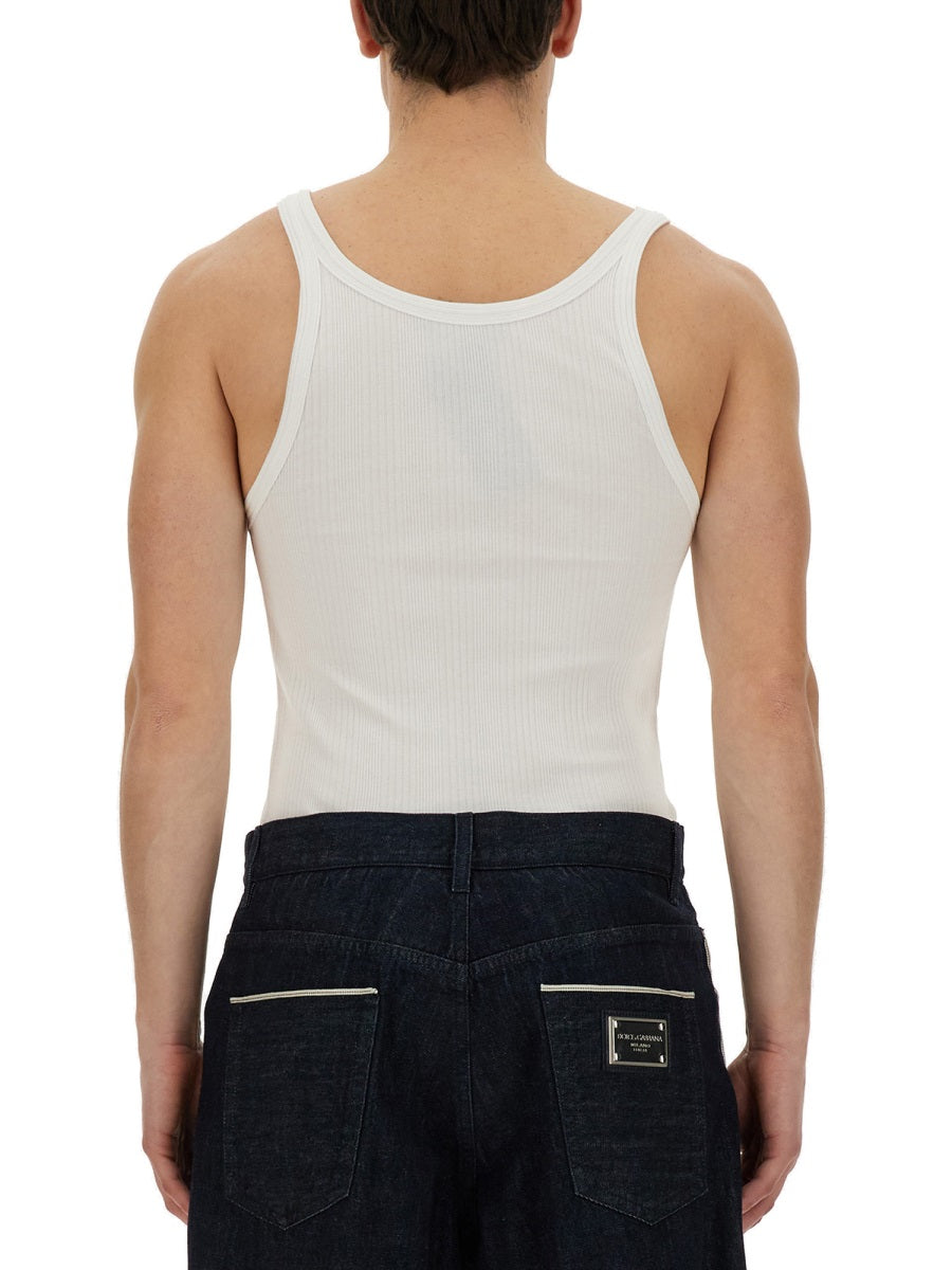 DOLCE & GABBANA Slim Fit Ribbed Tank Top - Size 50