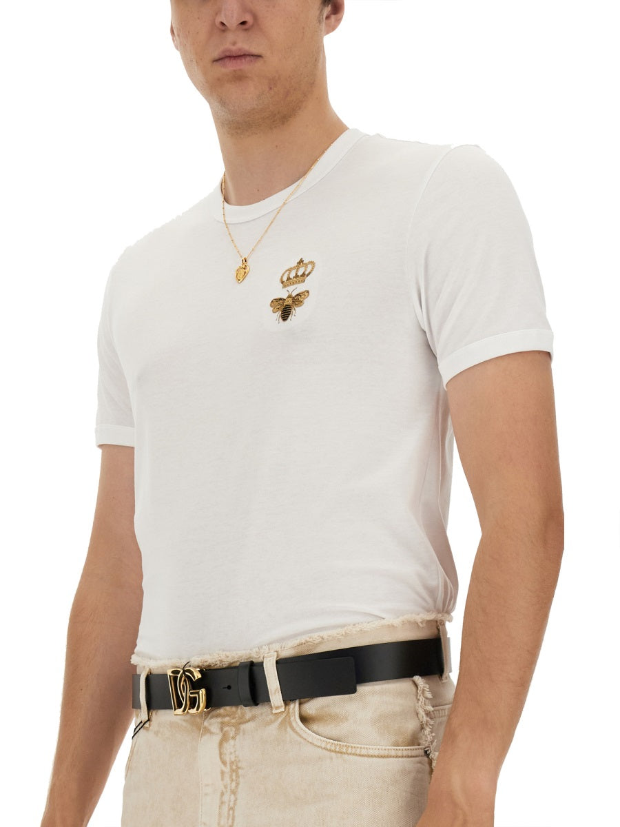 DOLCE & GABBANA Bee and Crown Embroidered Regular Fit T-Shirt - Size 48