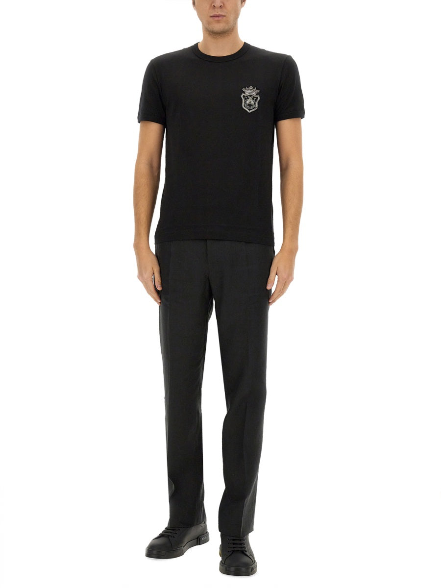 DOLCE & GABBANA Heraldic Patch Cotton T-Shirt - Regular Fit, Size 48