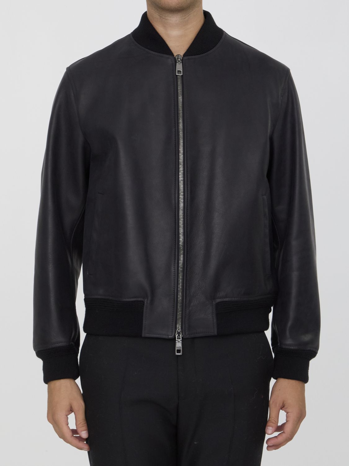 DOLCE & GABBANA Men's Leather Jacket with Embossed Logo Patch