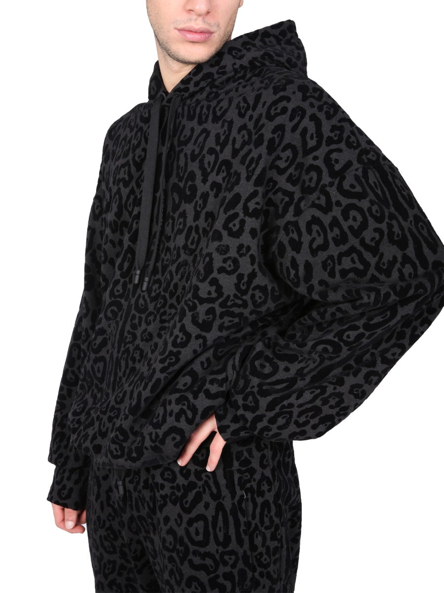 DOLCE & GABBANA Men's Leopard Print Hoodie with Drawstring