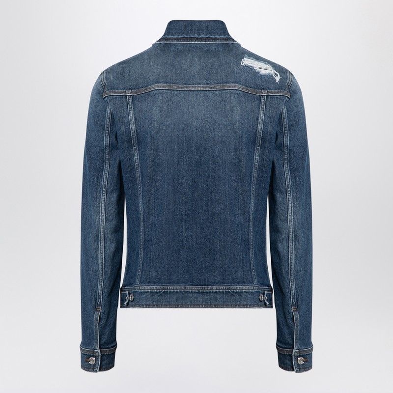 DOLCE & GABBANA Destroyed Denim Jacket with Buttoned Flap Pockets