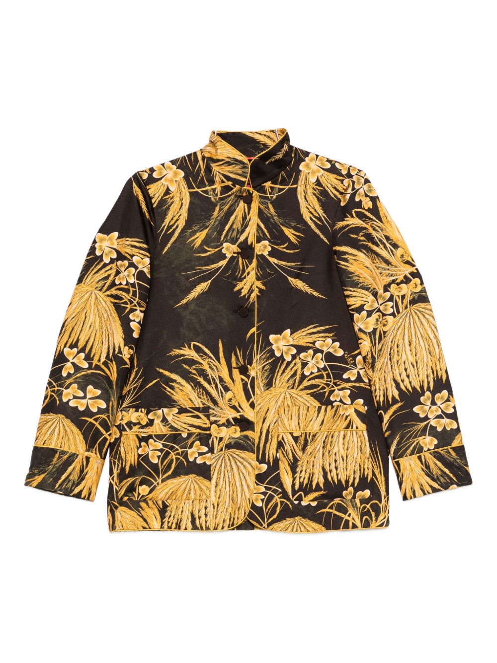 F.R.S FOR RESTLESS SLEEPERS Floral Printed Silk Shirt with Mandarin Collar