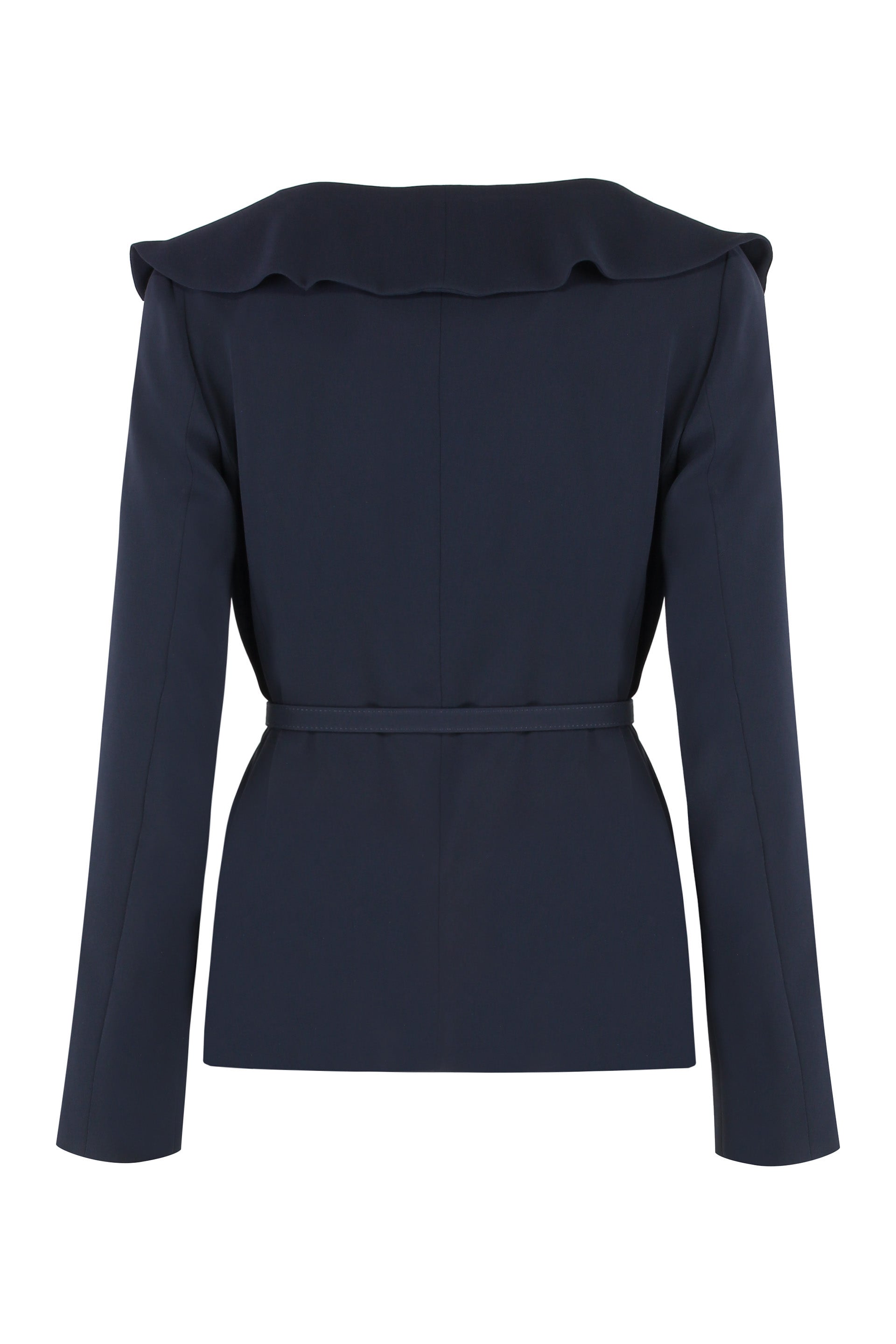 MAX MARA STUDIO Cady Jacket with Decorative Ruffles and Coordinated Waist Belt