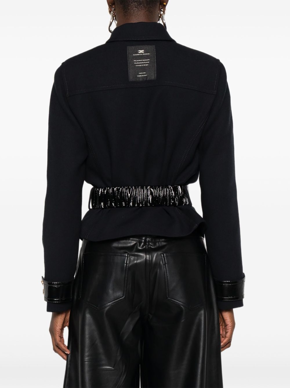 ELISABETTA FRANCHI Patent-Accented Belted Jacket