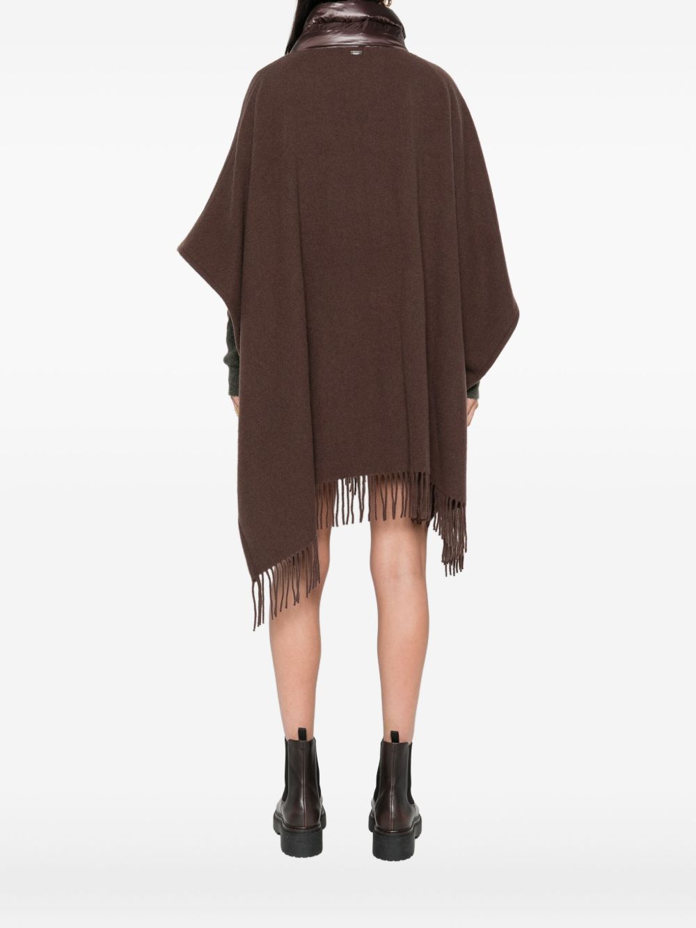 HERNO Fringed Wool Poncho with Drawstring Detail - High Neck