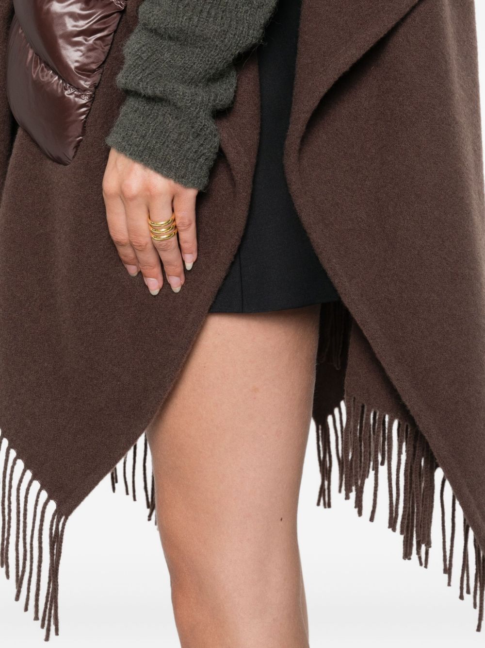 HERNO Fringed Wool Poncho with Drawstring Detail - High Neck