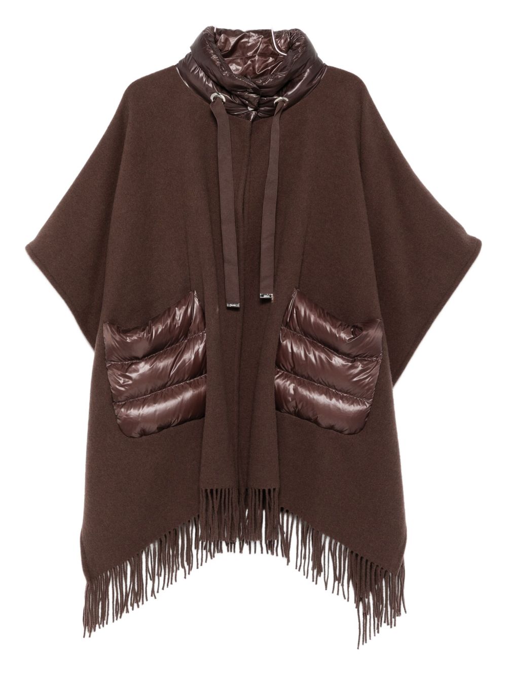 HERNO Fringed Wool Poncho with Drawstring Detail - High Neck