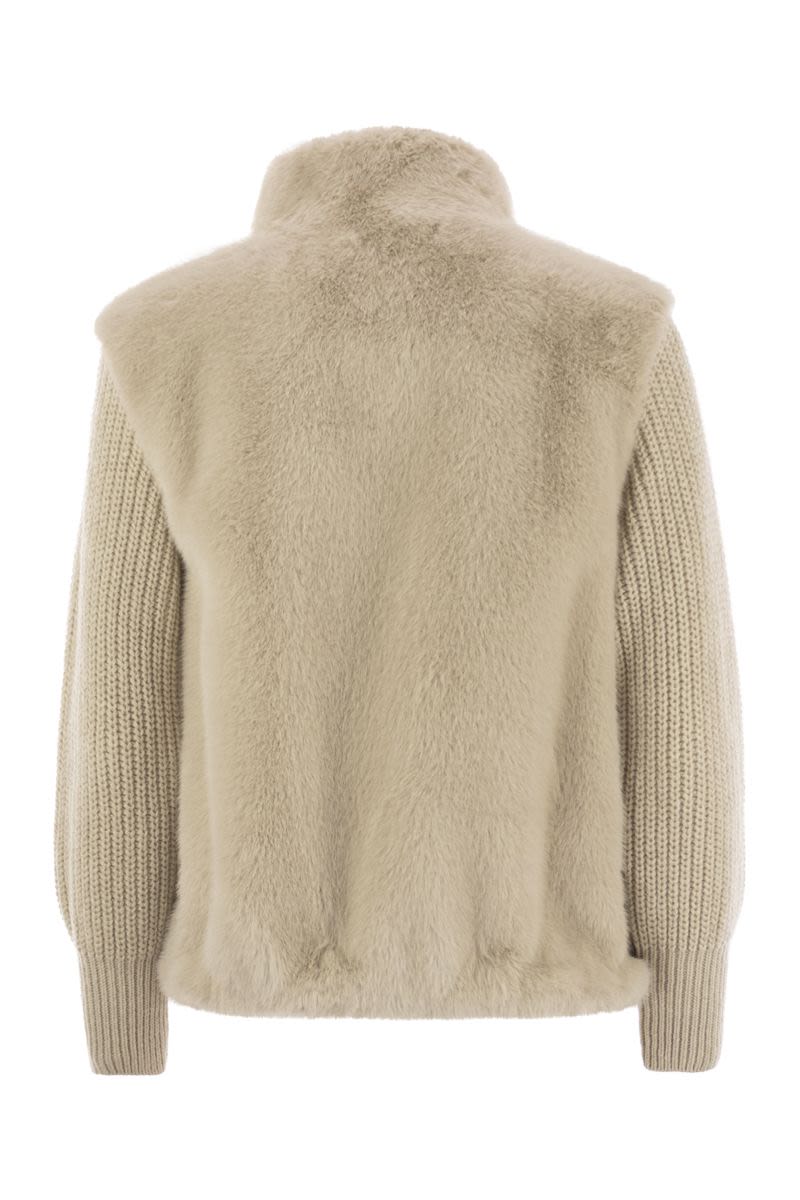 HERNO Faux Fur Jacket with Knit Sleeves - Regular Fit