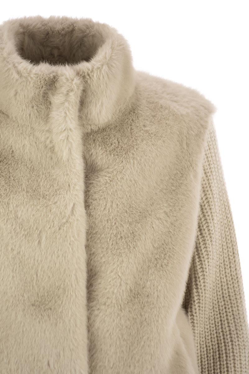HERNO Faux Fur Jacket with Knit Sleeves - Regular Fit