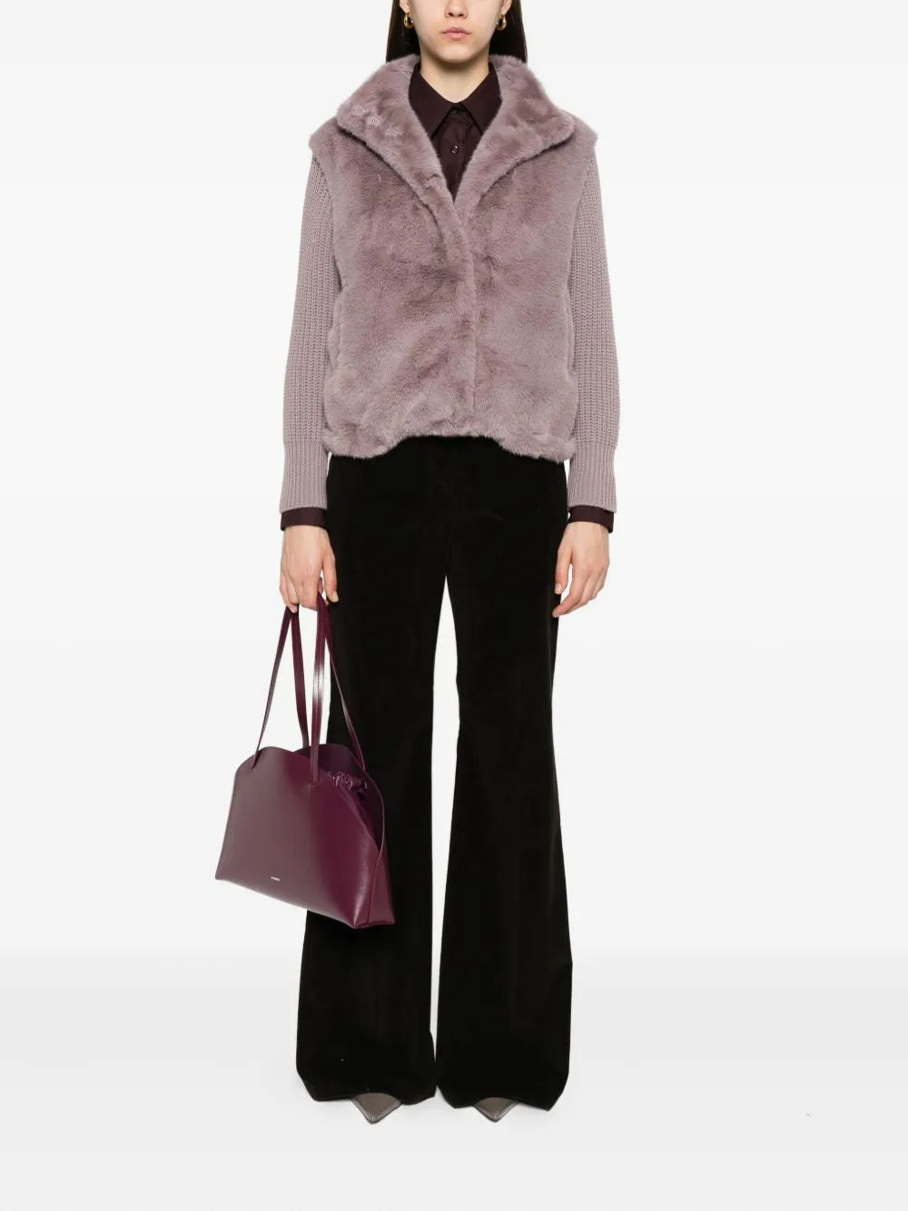 HERNO Faux Fur Jacket with Knit Sleeves - Regular Fit