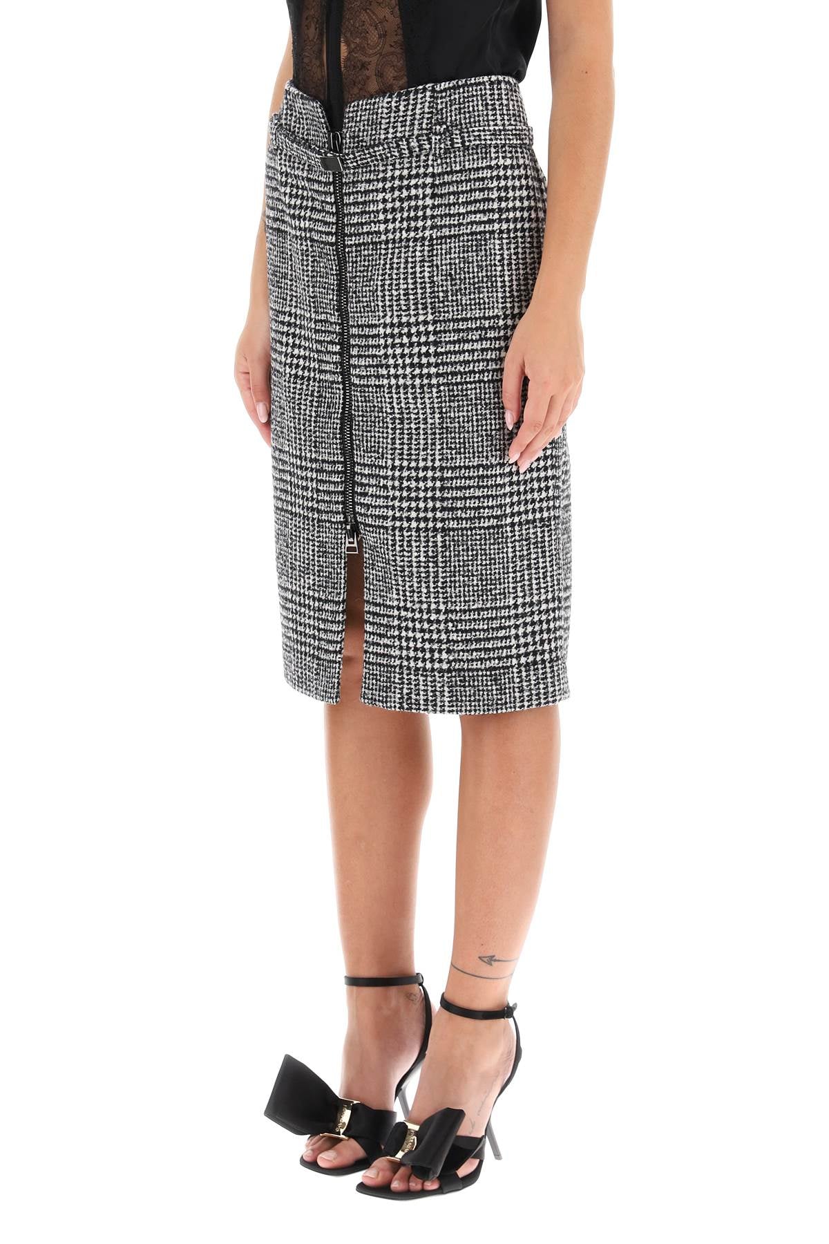 TOM FORD Classic Houndstooth Wool Skirt with Coordinated Waist Belt