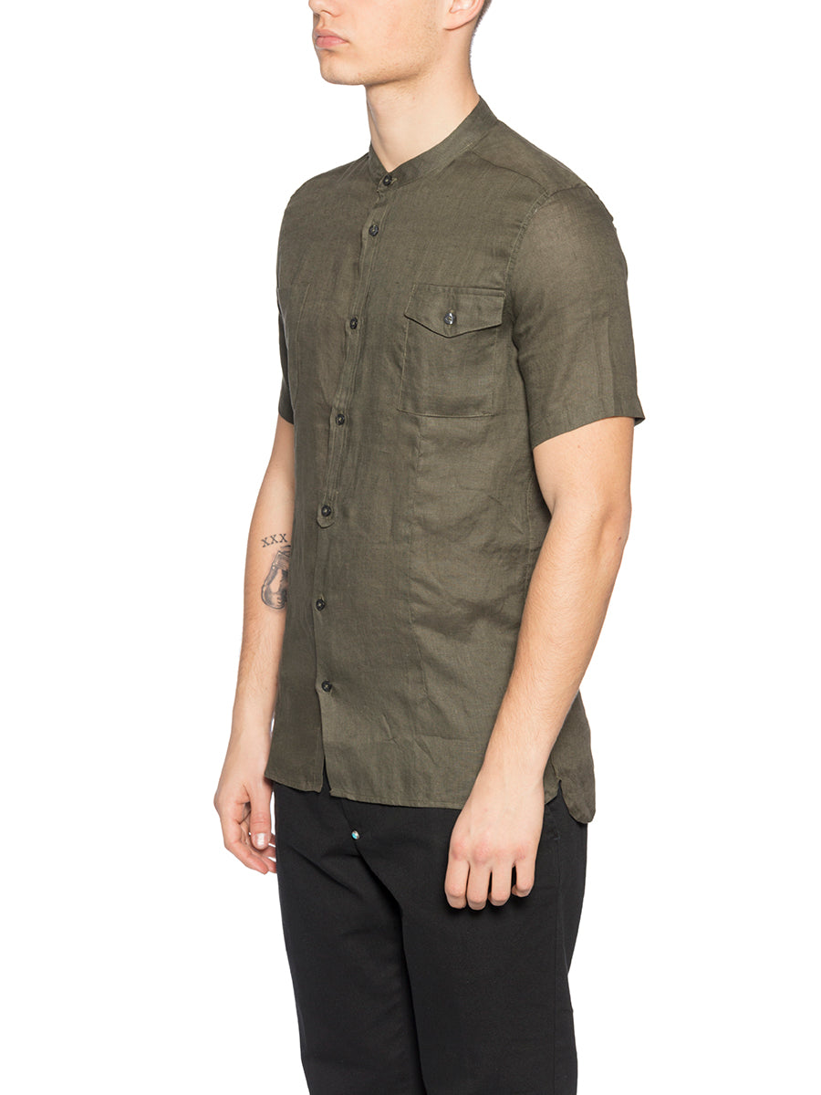 DANIELE ALESSANDRINI Slim Fit Men's Linen Shirt with Double Pocket - Medium