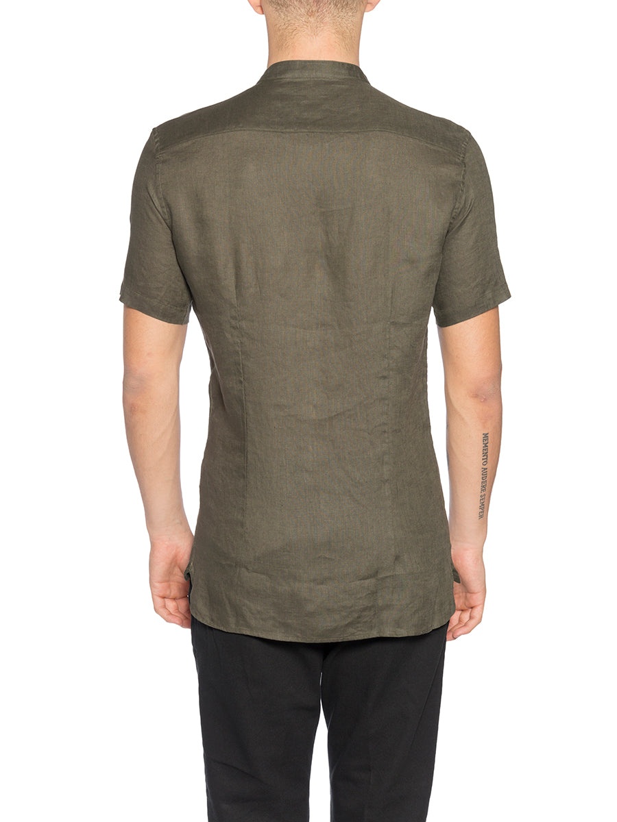 DANIELE ALESSANDRINI Slim Fit Men's Linen Shirt with Double Pocket - Medium