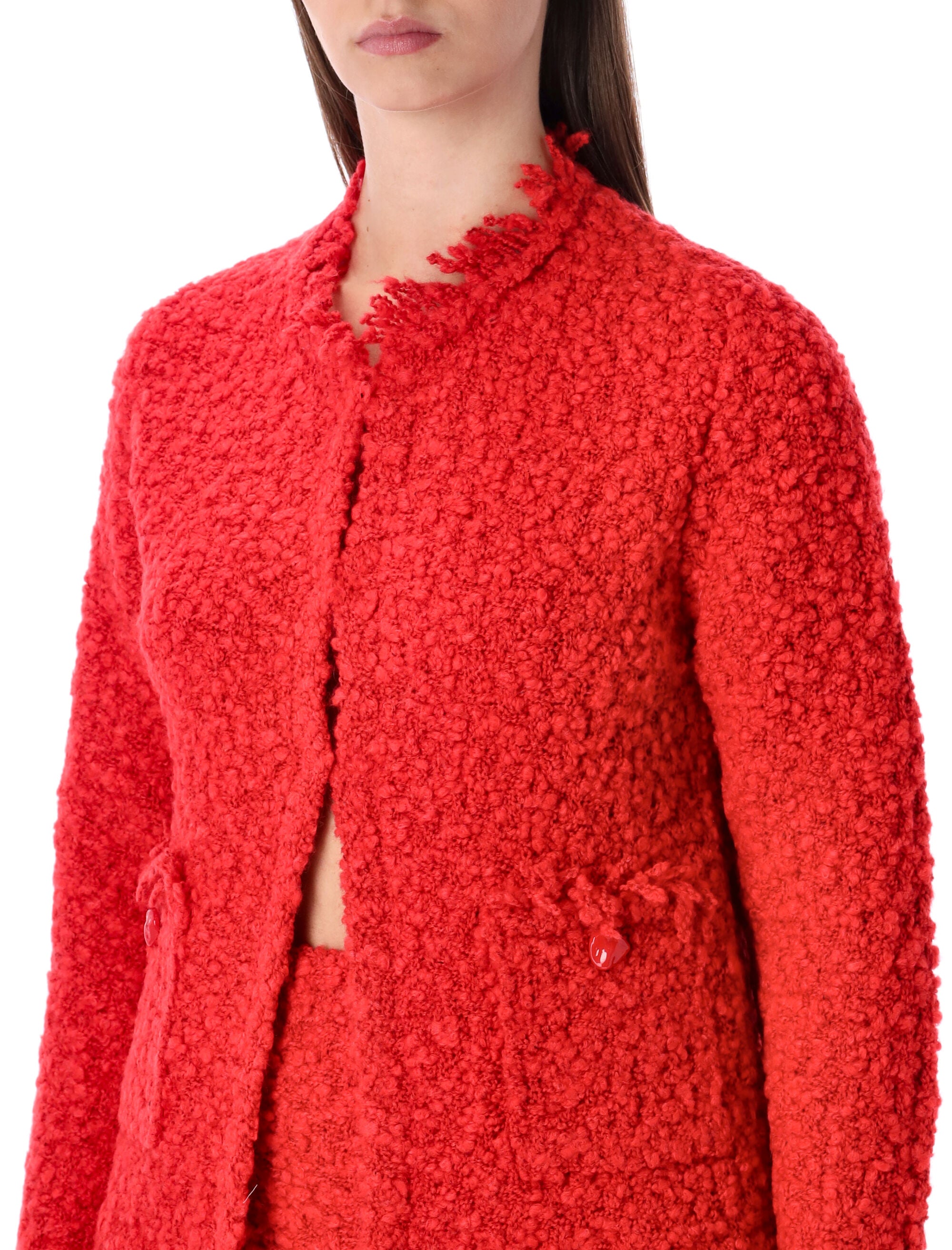 FABIANA FILIPPI Red Tweed-Effect Knit Jacket - Size 40