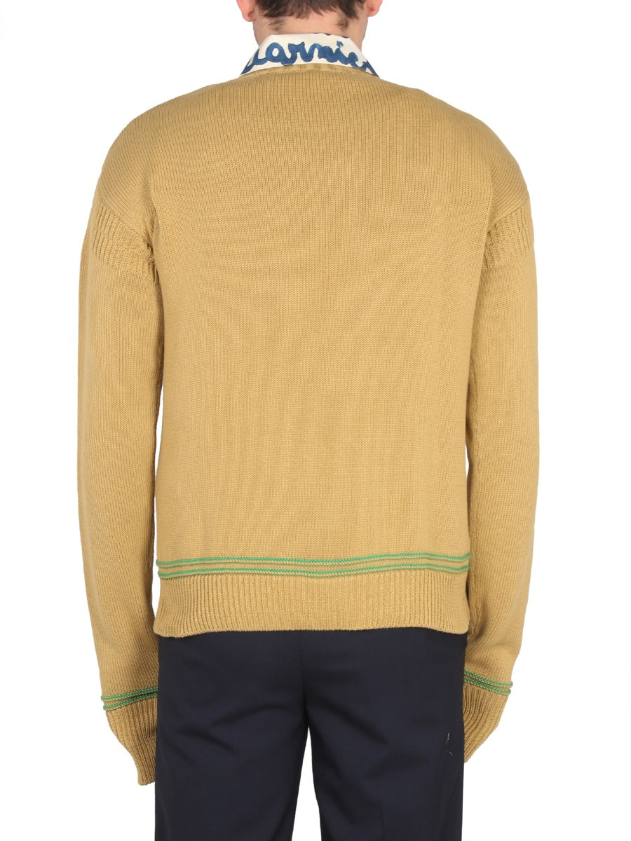 MARNI Knit Sweatshirt with Logo and Crossneck Design
