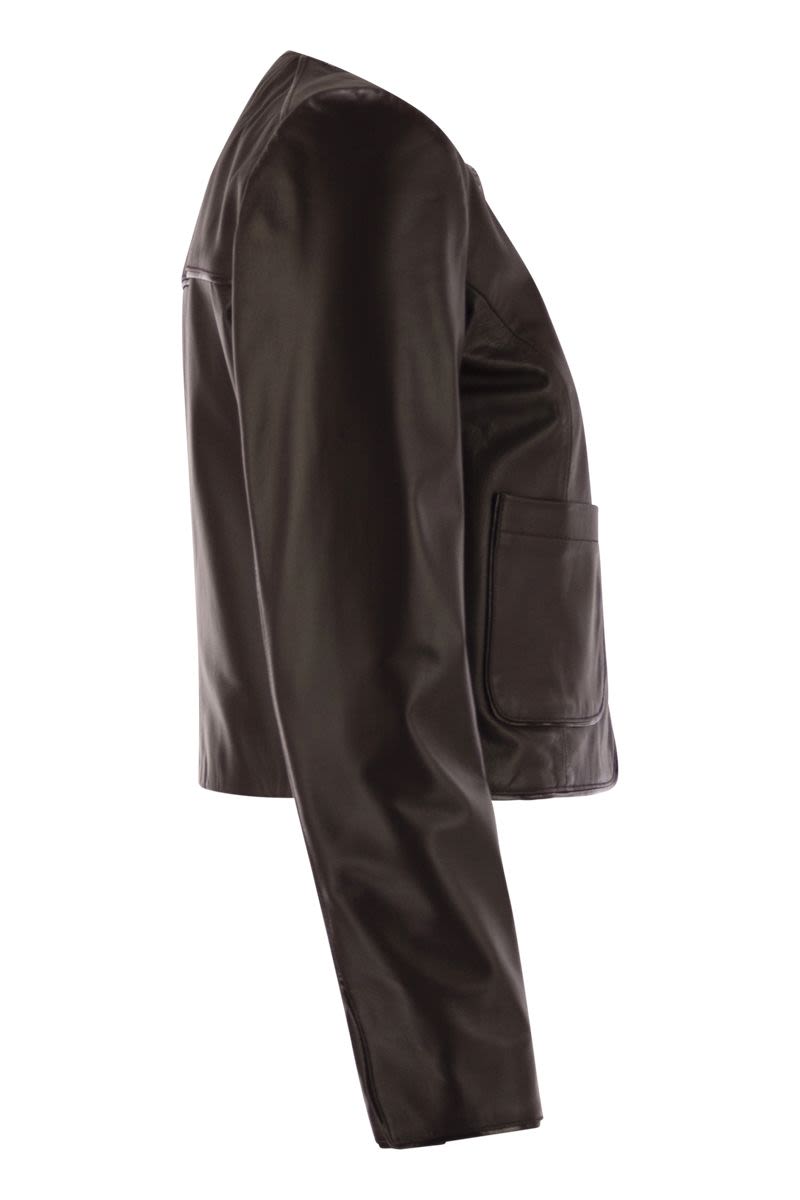 ELISABETTA FRANCHI Slim Fit Leather Jacket with Vinyl Details