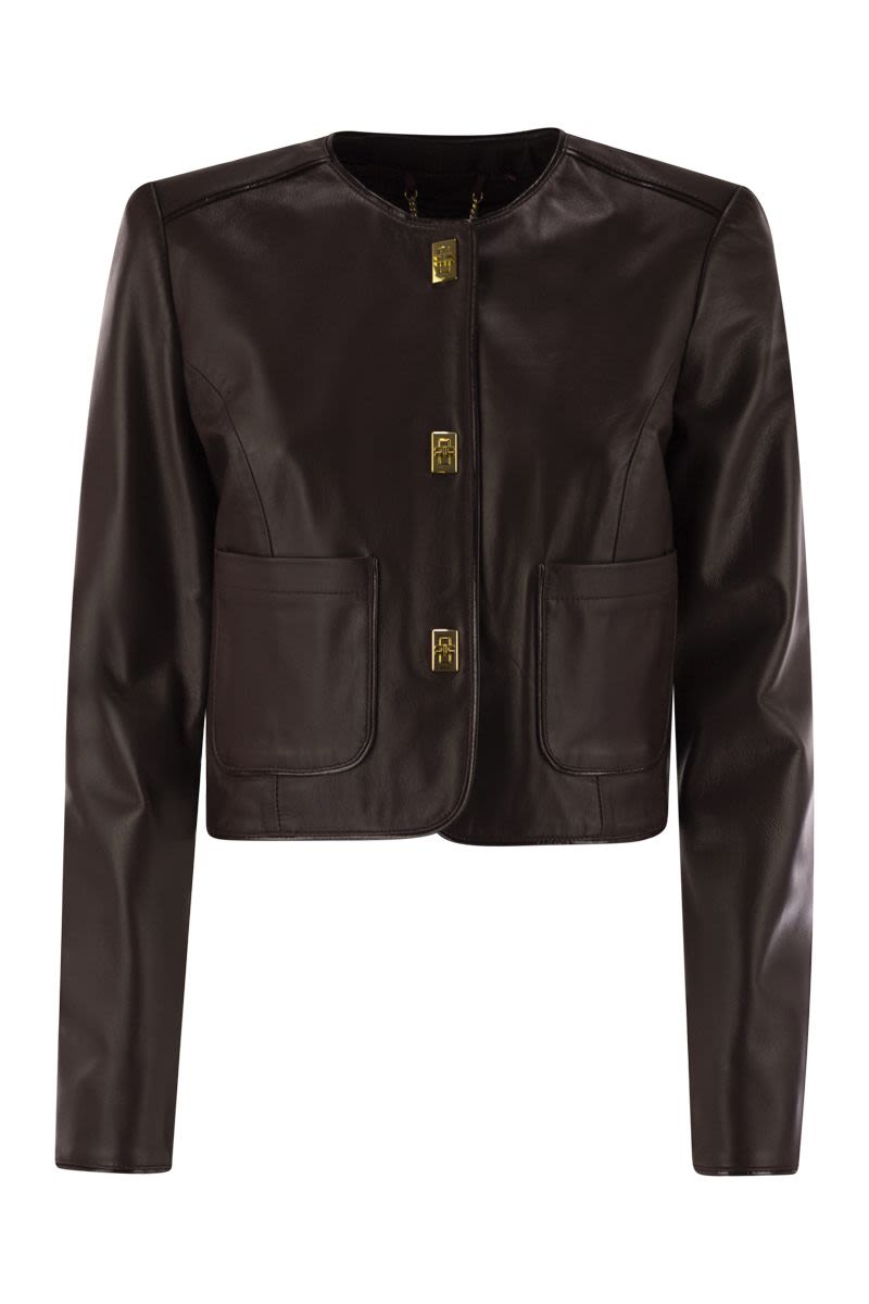 ELISABETTA FRANCHI Slim Fit Leather Jacket with Vinyl Details