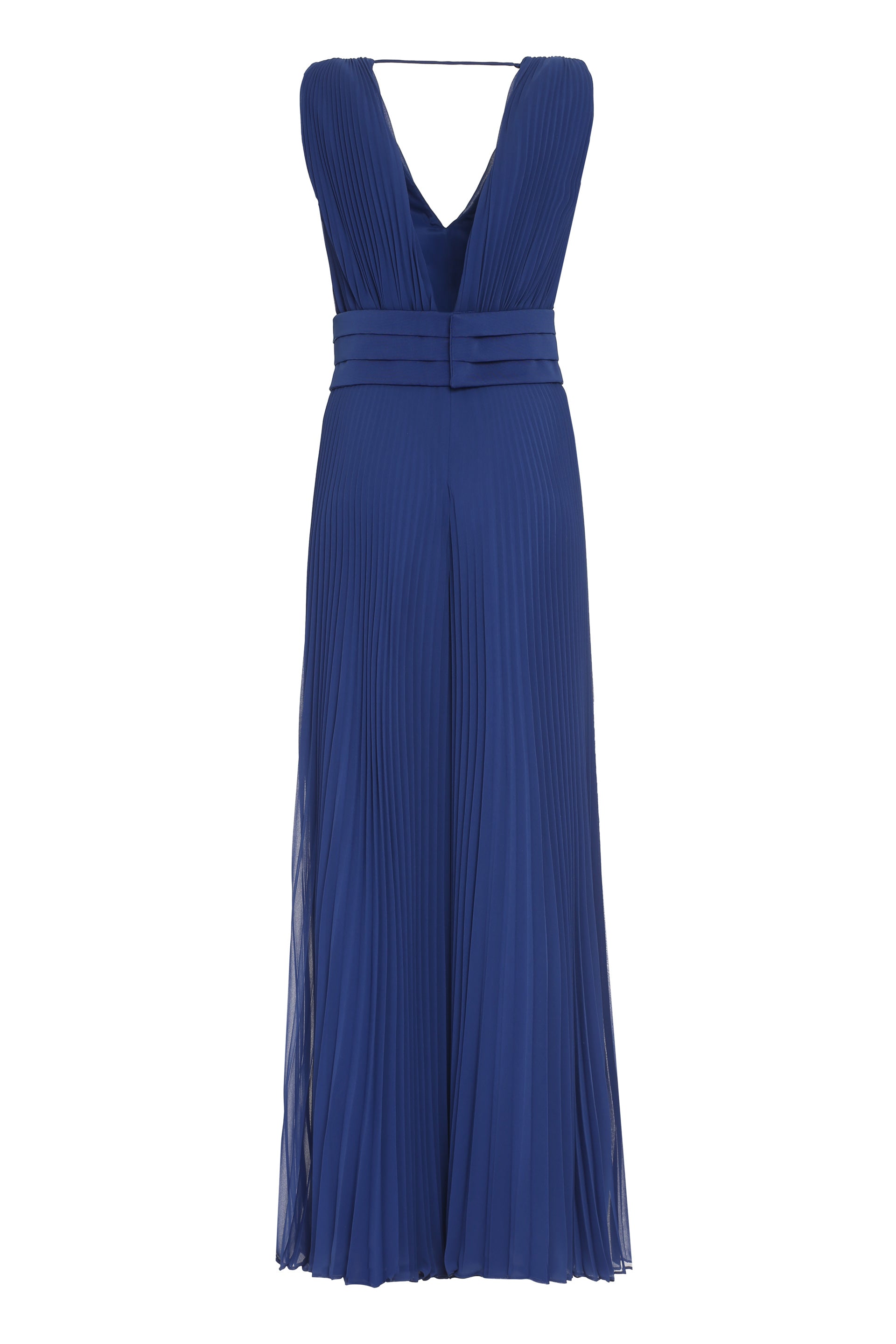 MAX MARA Pleated Deep V Neck Jumpsuit with Coordinated Waist Belt
