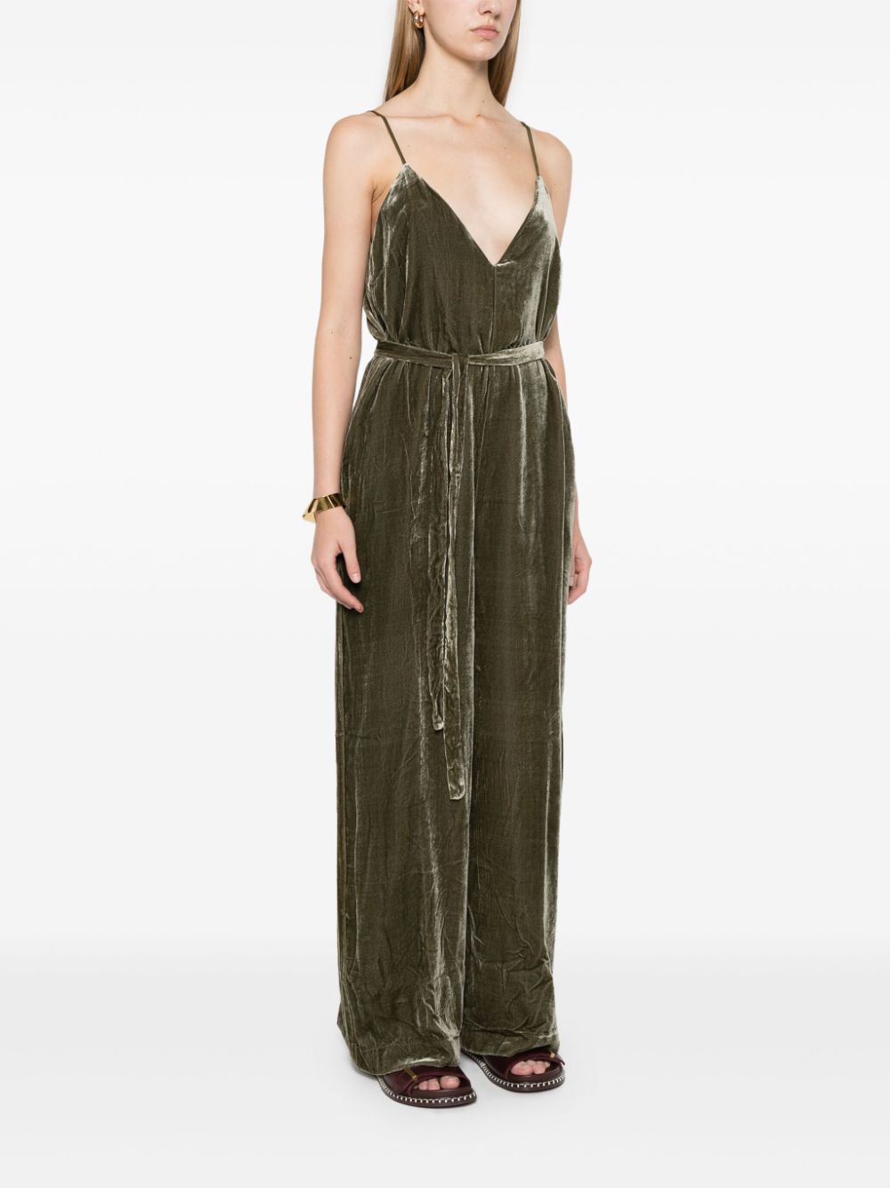 GOLD HAWK Velvet Palazzo Jumpsuit for Women