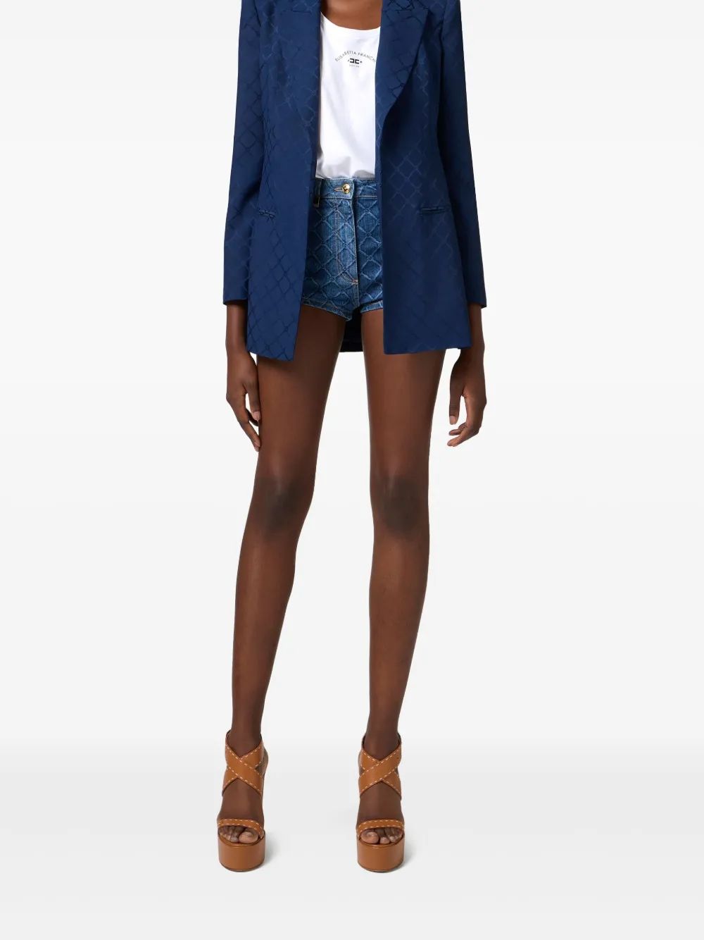 ELISABETTA FRANCHI Checkered Design Blazer with Shoulder Pads