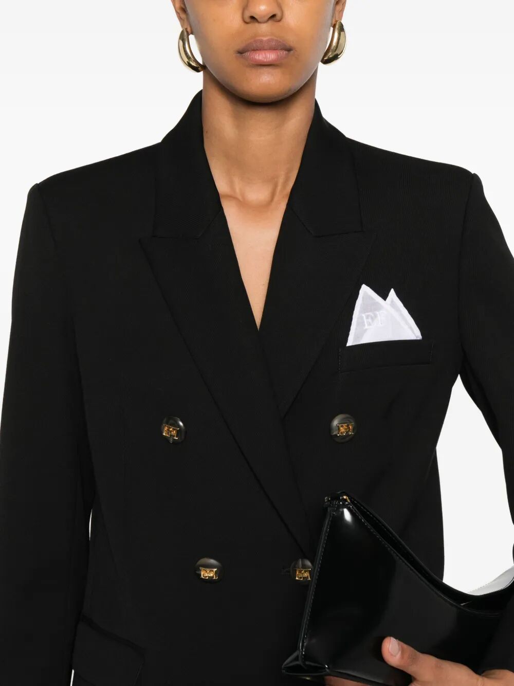 ELISABETTA FRANCHI Double-Breasted Cotton Gabardine Jacket with Pocket