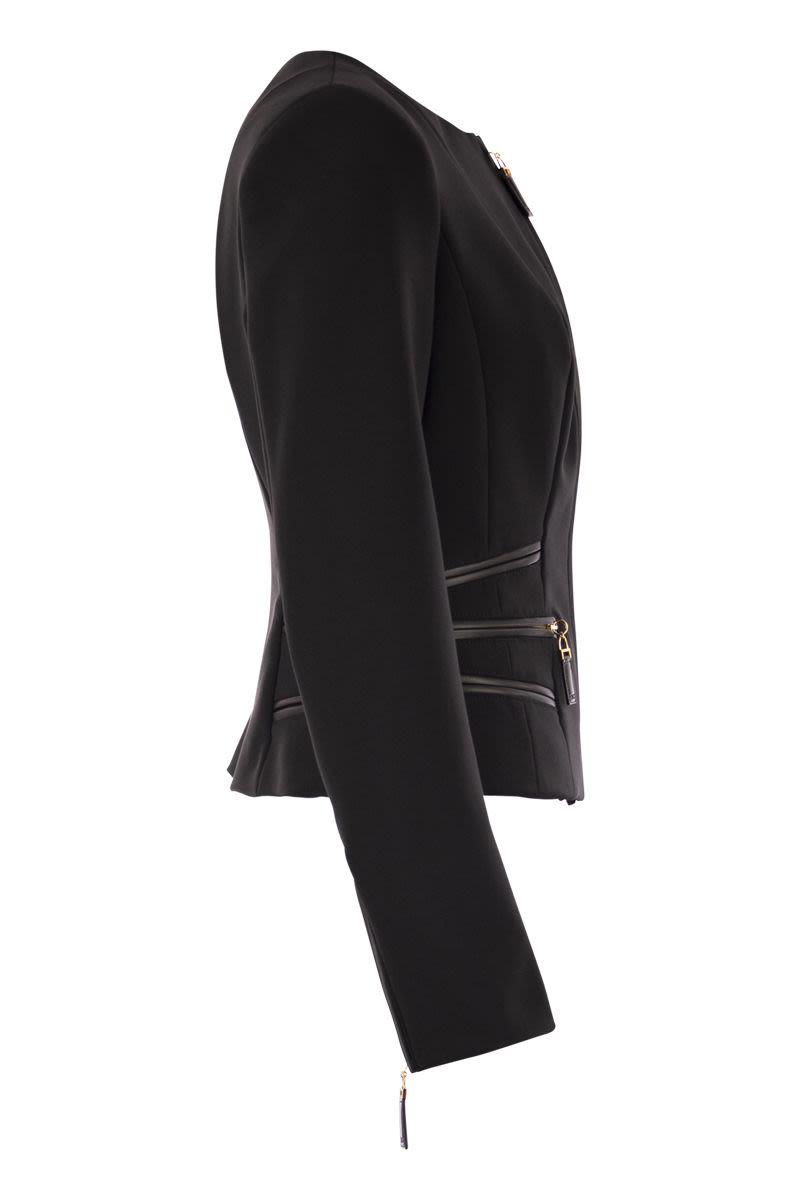 ELISABETTA FRANCHI Double Creased Pleated Slim Fit Jacket with Zip Details