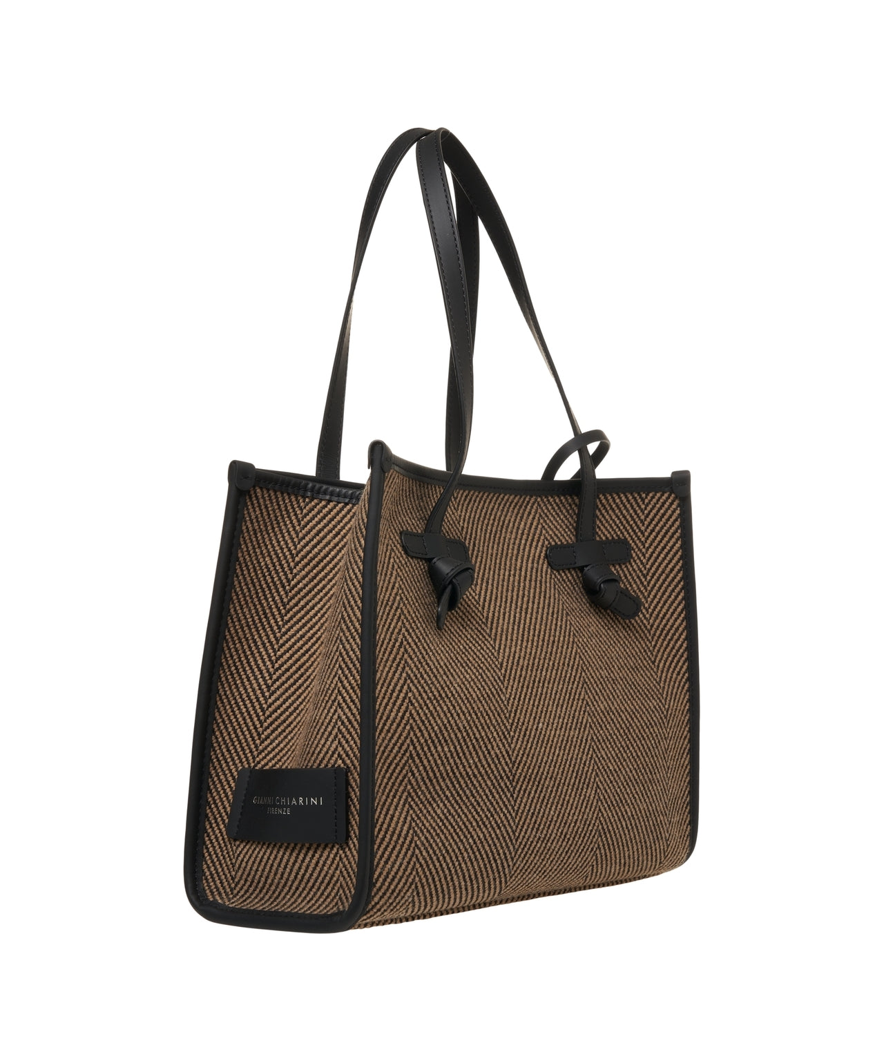 GIANNI CHIARINI Elegant Herringbone Shopper Bag with Leather Accents