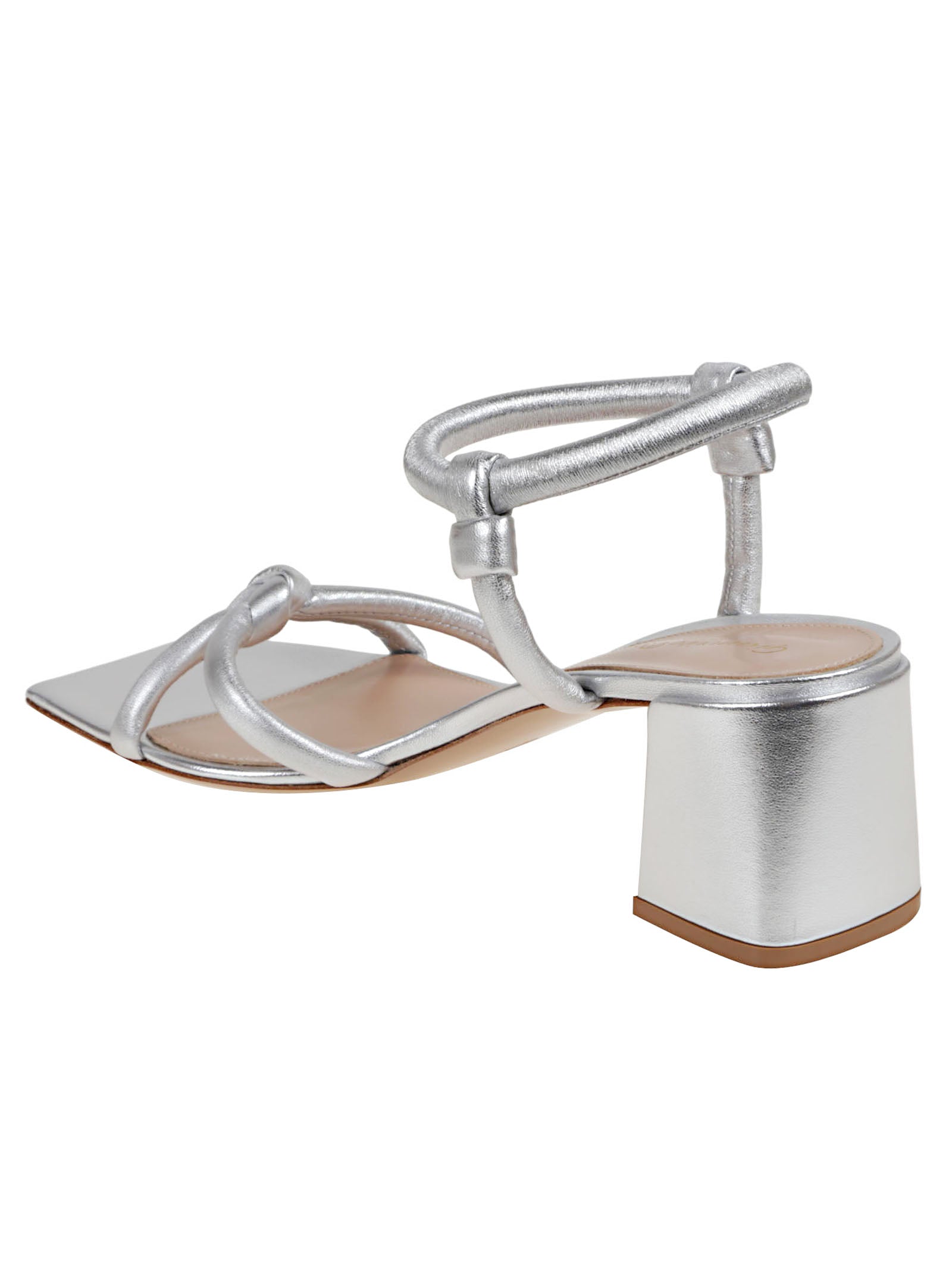 GIANVITO ROSSI Elegant Metallic Leather Sandals with Block Heel and Knot Detail