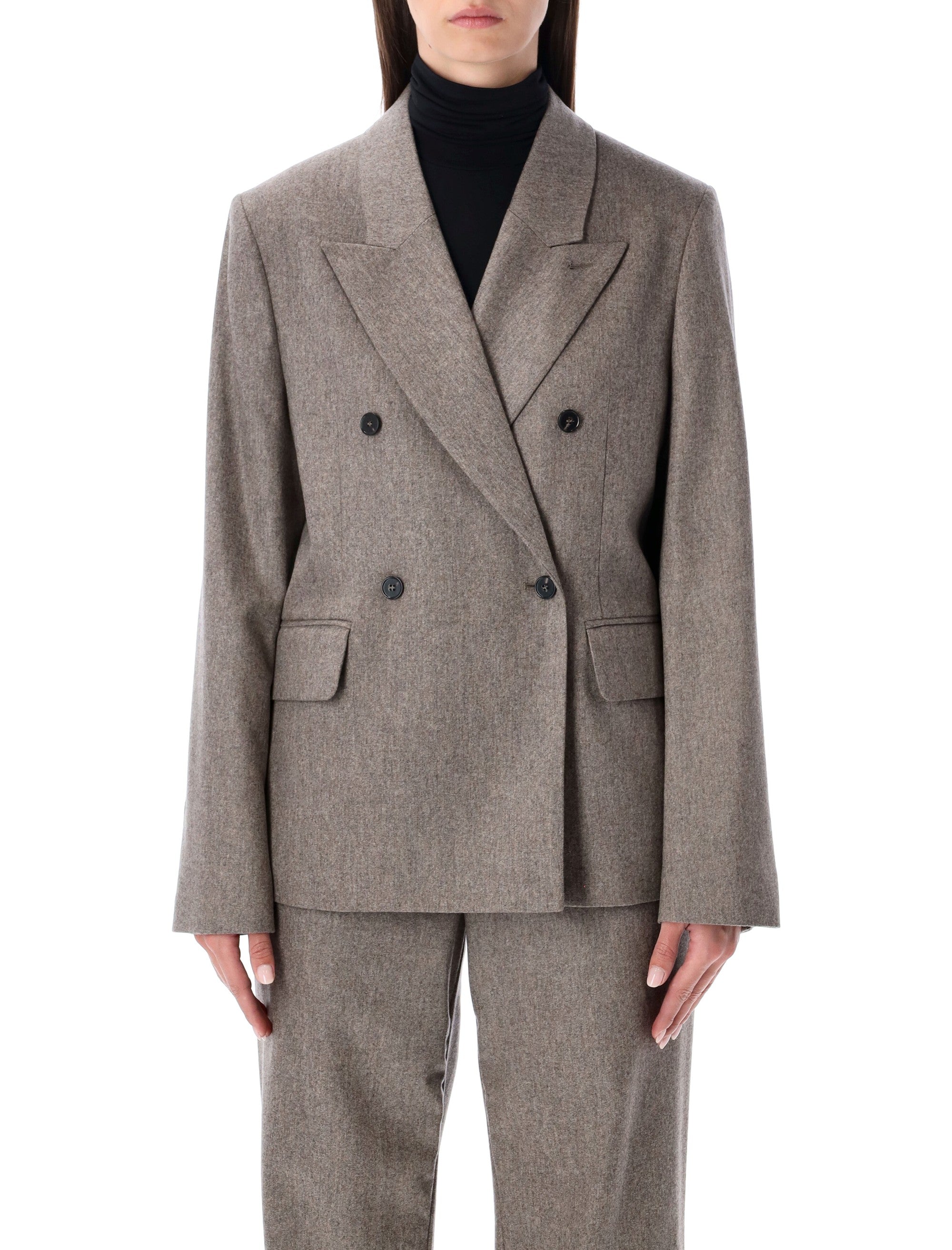 LOULOU Gina Wool-Blend Double-Breasted Flannel Jacket - Women's Size 36