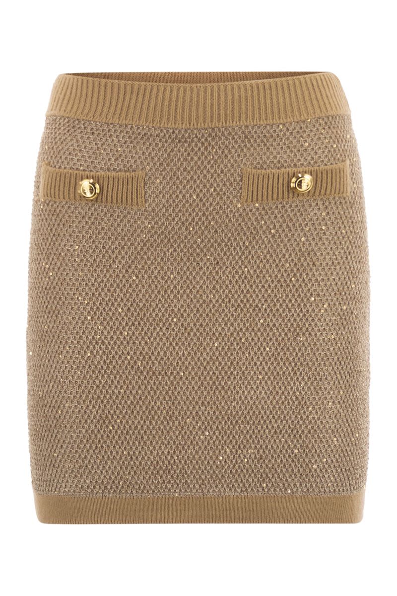 ELISABETTA FRANCHI Fitted Knit Mini Skirt with Sequins