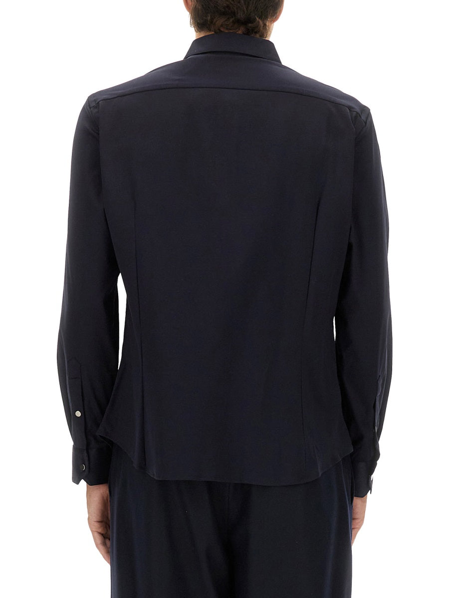 GIORGIO ARMANI Midnight Blue Cotton Zip Shirt for Men
