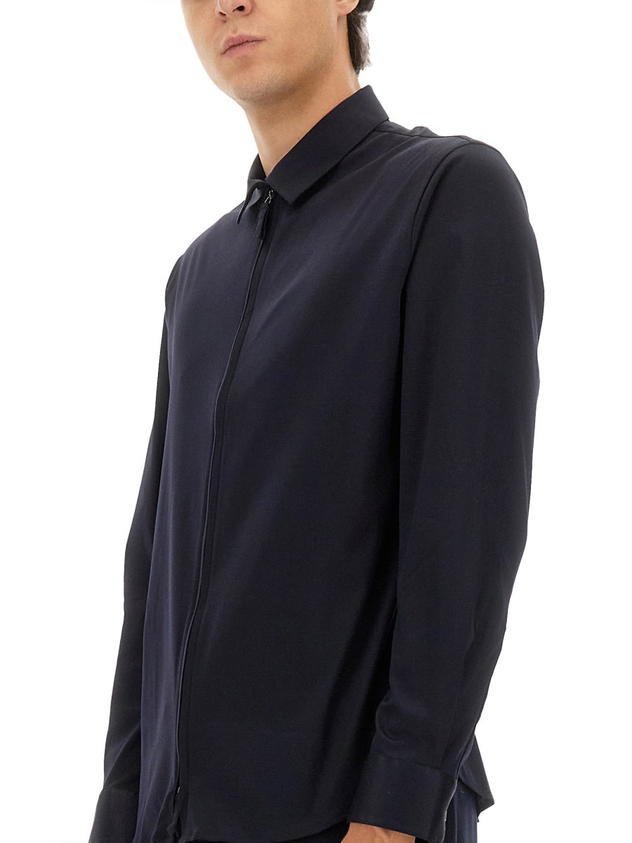 GIORGIO ARMANI Midnight Blue Cotton Zip Shirt for Men