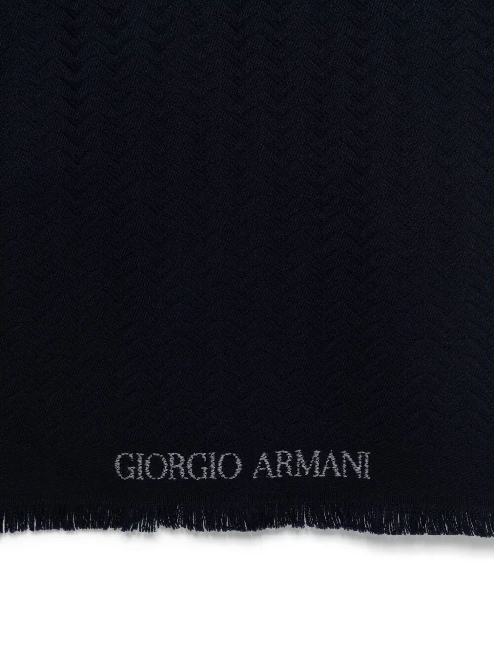GIORGIO ARMANI Herringbone Pattern Wool Fringed Scarf