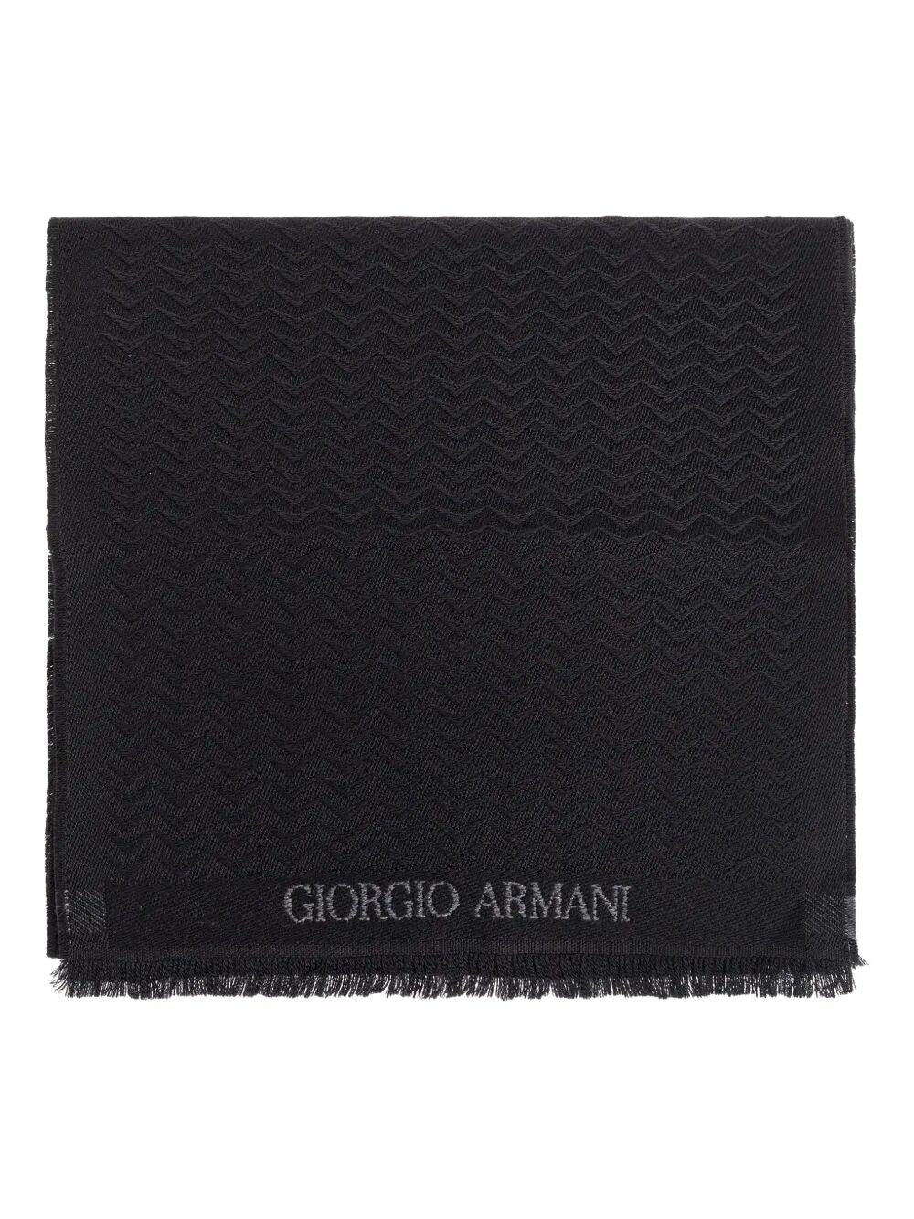 GIORGIO ARMANI Herringbone Pattern Wool Fringed Scarf
