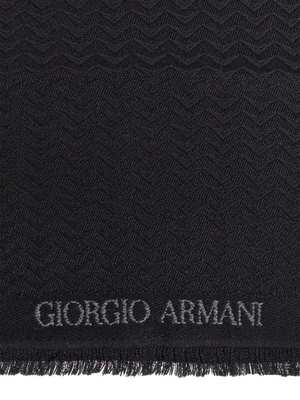 GIORGIO ARMANI Herringbone Pattern Wool Fringed Scarf
