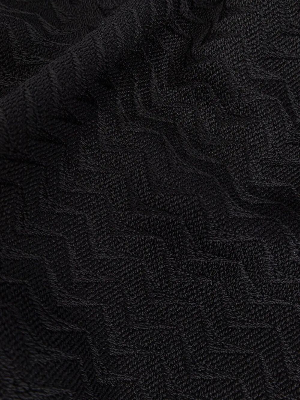 GIORGIO ARMANI Herringbone Pattern Wool Fringed Scarf
