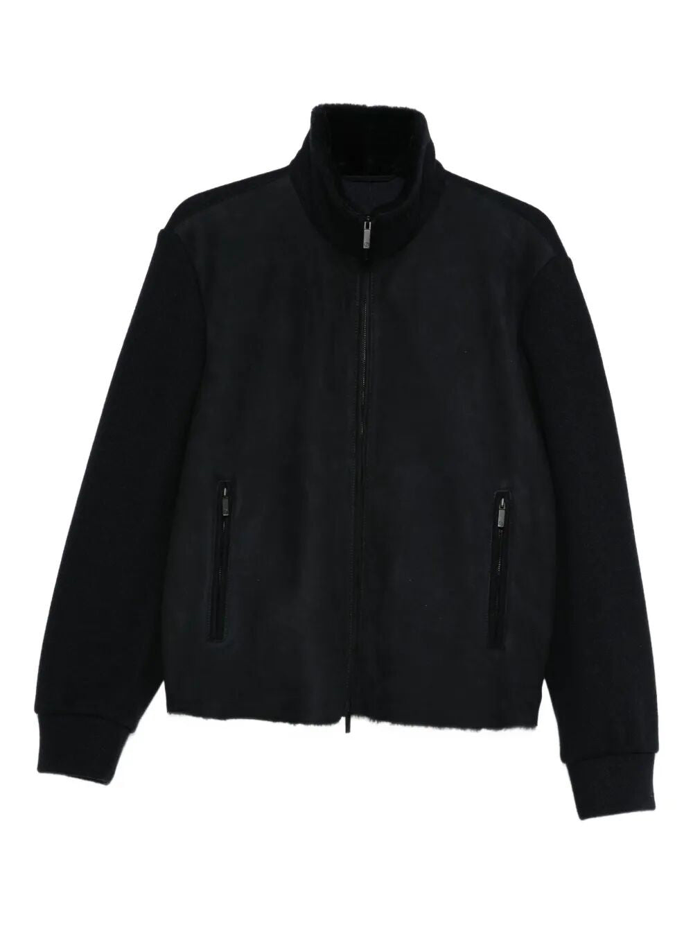 GIORGIO ARMANI High-Neck Bluson Jacket with Shearling Details