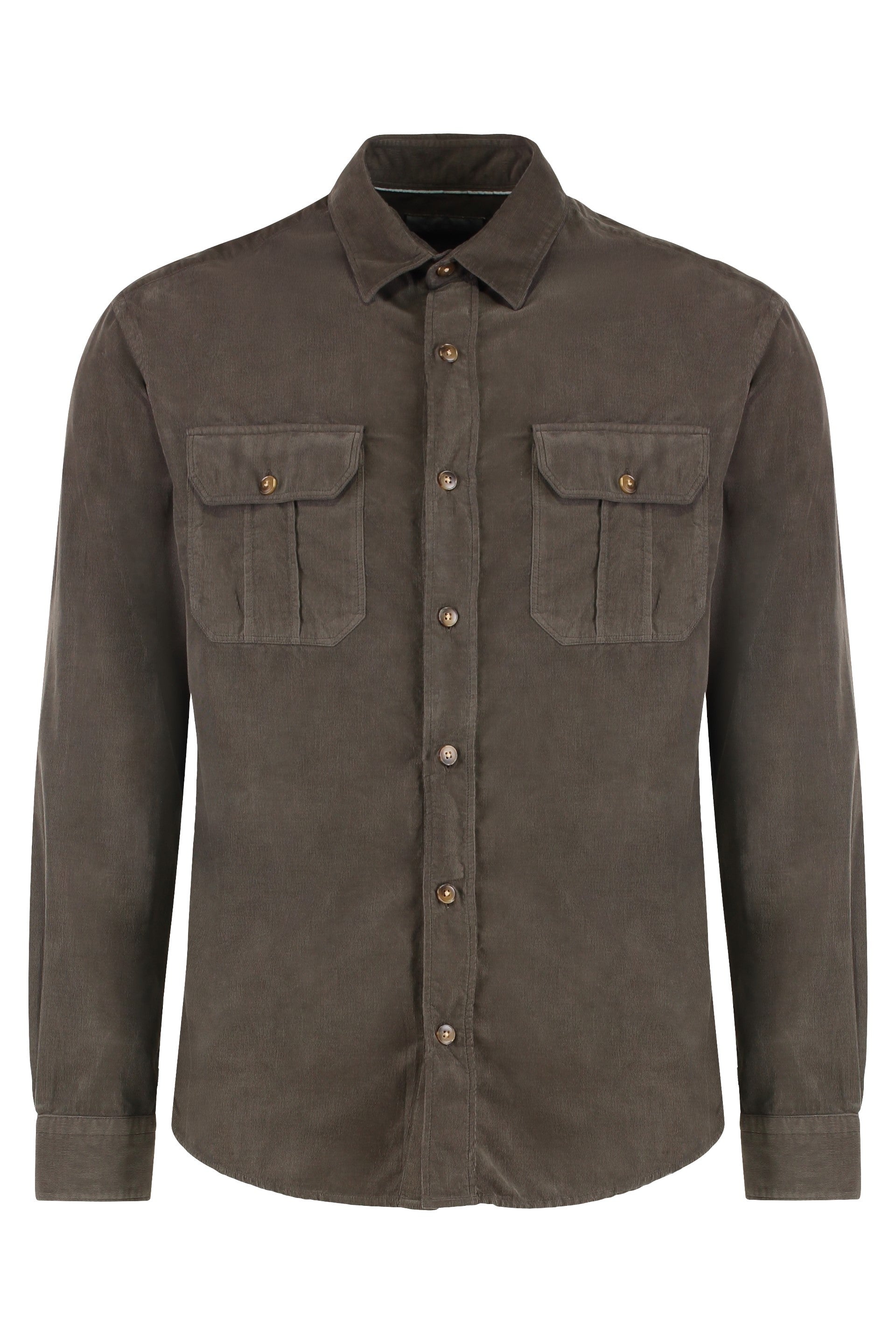 CANALI Cotton Shirt with Buttoned Front Flap Pockets